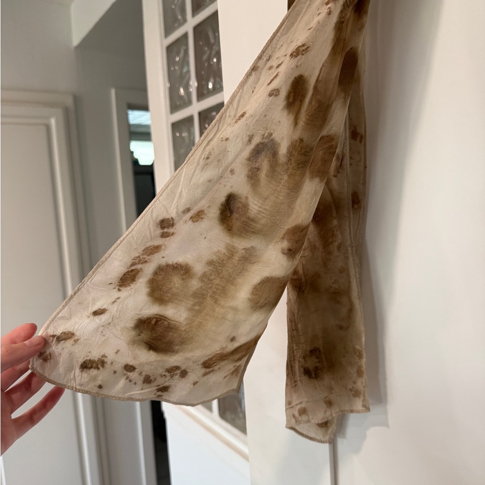 100% Silk Brown Patterned Sheer Scarf